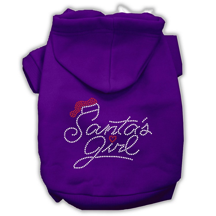 Santa's Girl Rhinestone Dog Hoodie Purple L